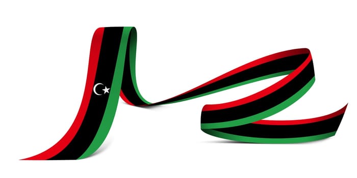 3D illustration. Flag of Libya on a fabric ribbon background.
