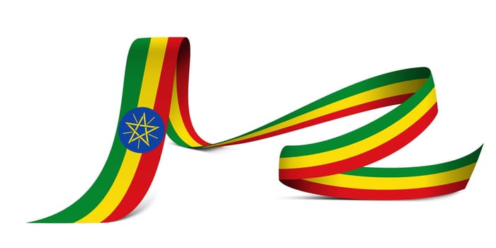 3D illustration. Flag of Ethiopia on a fabric ribbon background.