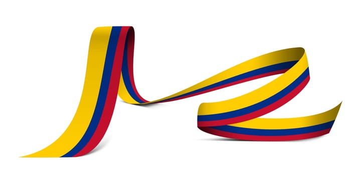 3D illustration. Flag of Colombia on a fabric ribbon background.