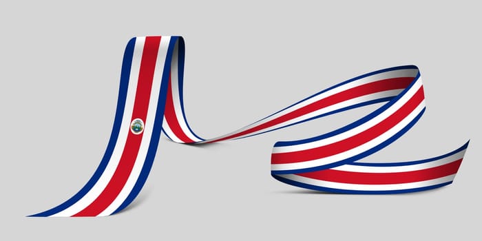 3D illustration. Flag of Costa Rica on a fabric ribbon background.