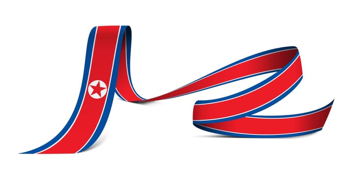 3D illustration. Flag of North Korea on a fabric ribbon background.