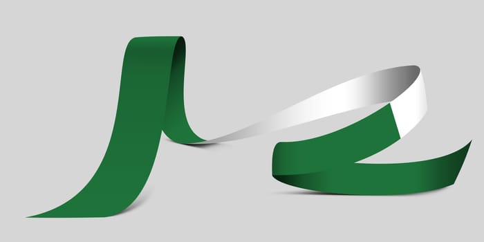 3D illustration. Flag of Nigeria on a fabric ribbon background.
