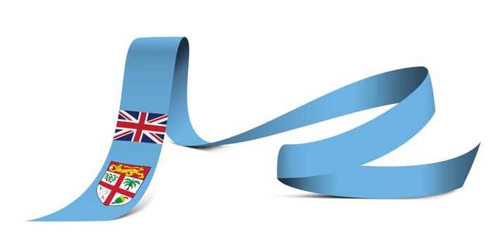 3D illustration. Flag of Fiji on a fabric ribbon background.