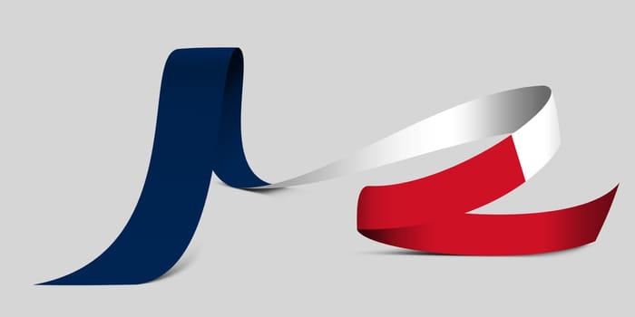 3D illustration. Flag of France on a fabric ribbon background.