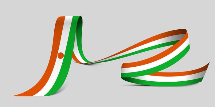 3D illustration. Flag of Niger on a fabric ribbon background.