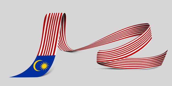 3D illustration. Flag of Malaysia on a fabric ribbon background.