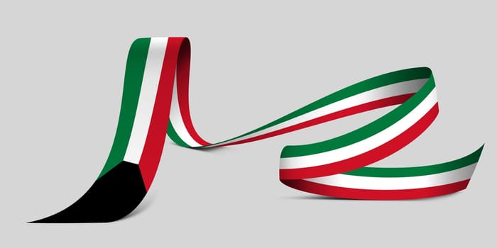3D illustration. Flag of Kuwait on a fabric ribbon background.