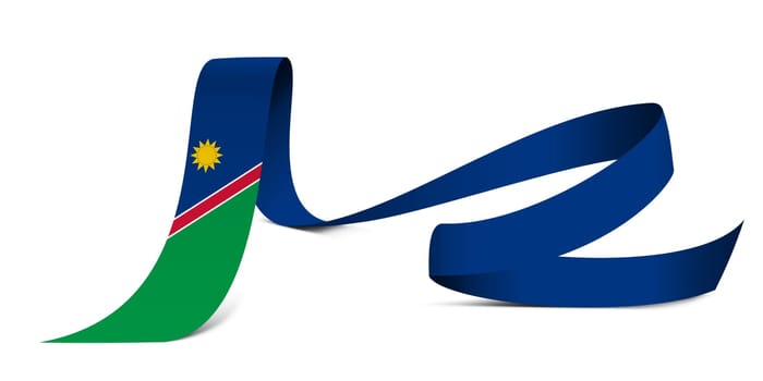 3D illustration. Flag of Namibia on a fabric ribbon background.