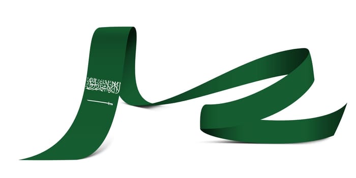 3D illustration. Flag of Saudi Arabia on a fabric ribbon background.