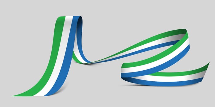 3D illustration. Flag of Sierra Leone on a fabric ribbon background.