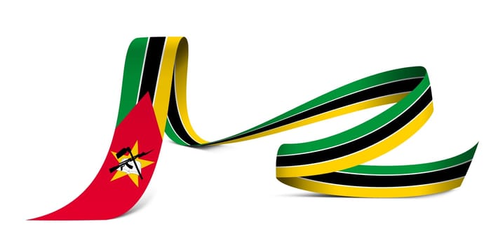 3D illustration. Flag of Mozambique on a fabric ribbon background.
