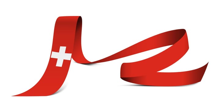 3D illustration. Flag of Switzerland on a fabric ribbon background.