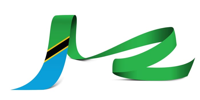 3D illustration. Flag of Tanzania on a fabric ribbon background.