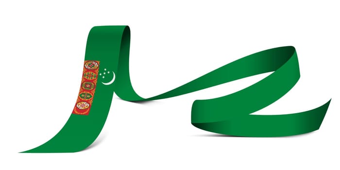 3D illustration. Flag of Turkmenistan on a fabric ribbon background.