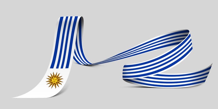 3D illustration. Flag of Uruguay on a fabric ribbon background.
