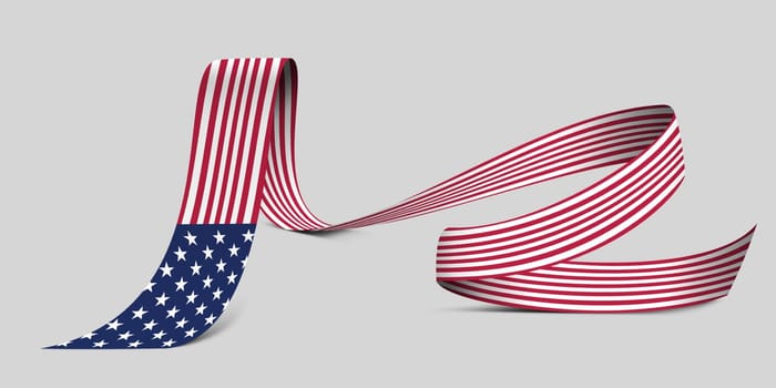 3D illustration. Flag of United States of America on a fabric ribbon background.