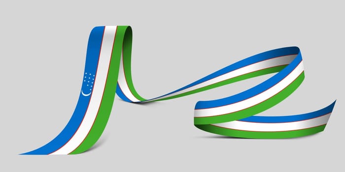 3D illustration. Flag of Uzbekistan on a fabric ribbon background.