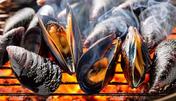 delicious seafood grilled on a stick