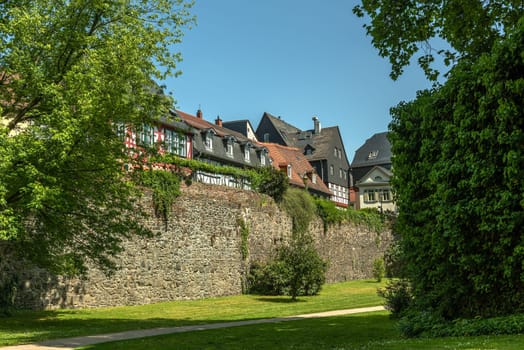 Moat of the medieval castle in Frankfurt-Hoechst, Germany