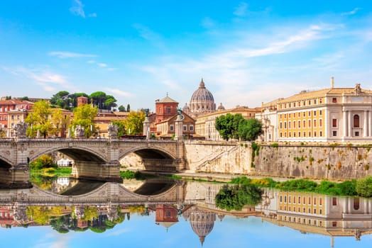 St Peter's Cathedral behind the Aelian Bridge, Rome, Italy..