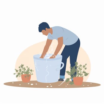 This image depicts a person or community engaged in a water conservation project such as installing rain barrels or planting native plants. It encourages viewers to take action in conserving water resources. Water conservation requires action at the individual and community level, and small actions such as installing rain barrels or planting native plants can make a big difference in reducing water usage. By promoting water conservation projects at the community level, this image inspires viewers to take action in their own lives to conserve water and promote sustainability. This image represents the potential for individuals and communities to create positive change and promote environmental stewardship through their actions.