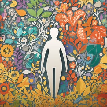 This image features a paper cutout of a person surrounded by a variety of other people cutouts, all working together to protect the environment. The people are rendered in bright colors and arranged in a flowing, organic pattern, emphasizing the importance of collective action in protecting our planet.