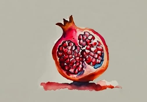 Hand drawn watercolor painting on white background. Vector illustration of fruit pomegranate
