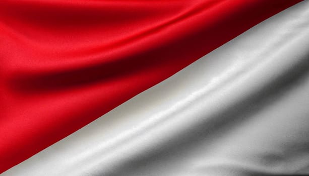 Indonesia national flag waving in the wind on a deep blue sky. High quality fabric. International relations concept.