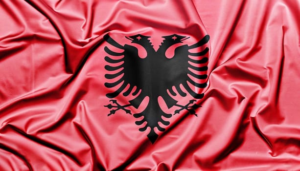close up waving flag of Albania. flag symbols of Albania.