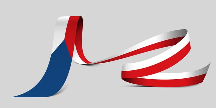 3D illustration. Flag of Czech on a fabric ribbon background.