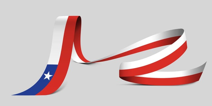 3D illustration. Flag of Chile on a fabric ribbon background.
