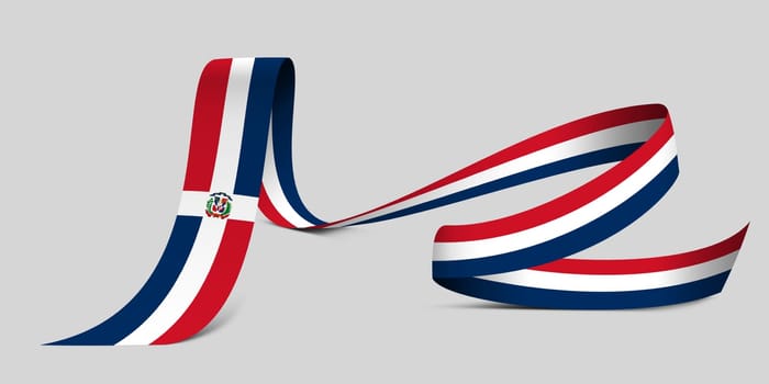 3D illustration. Flag of Dominican Republic on a fabric ribbon background.