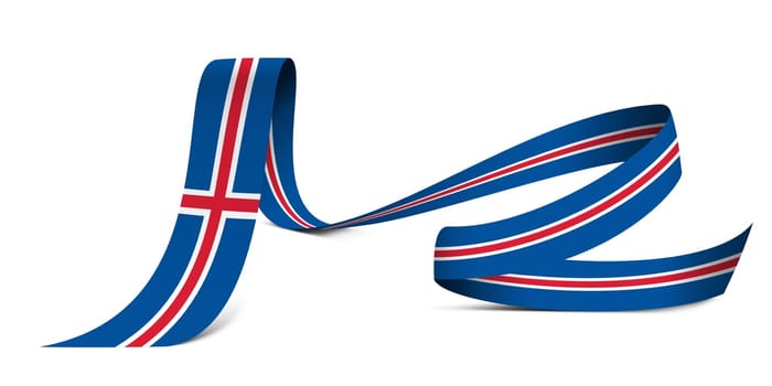 3D illustration. Flag of Iceland on a fabric ribbon background.