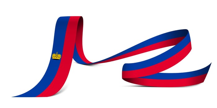 3D illustration. Flag of Liechtenstein on a fabric ribbon background.