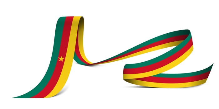 3D illustration. Flag of Cameroon on a fabric ribbon background.