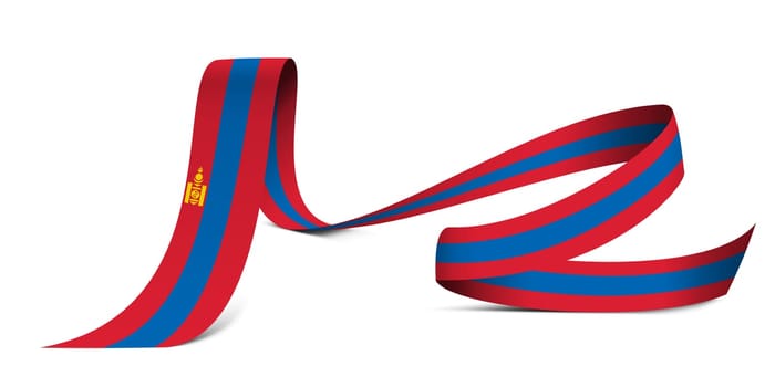 3D illustration. Flag of Mongolia on a fabric ribbon background.