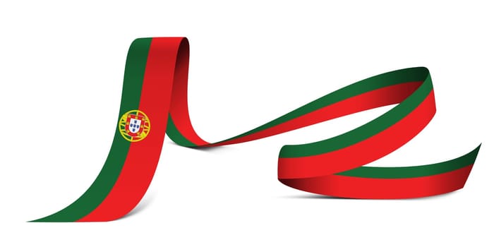 3D illustration. Flag of Portugal on a fabric ribbon background.