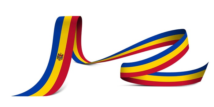 3D illustration. Flag of Moldova on a fabric ribbon background.