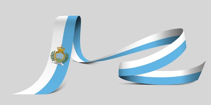 3D illustration. Flag of San Marino on a fabric ribbon background.