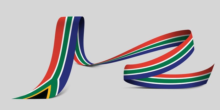 3D illustration. Flag of South Africa on a fabric ribbon background.