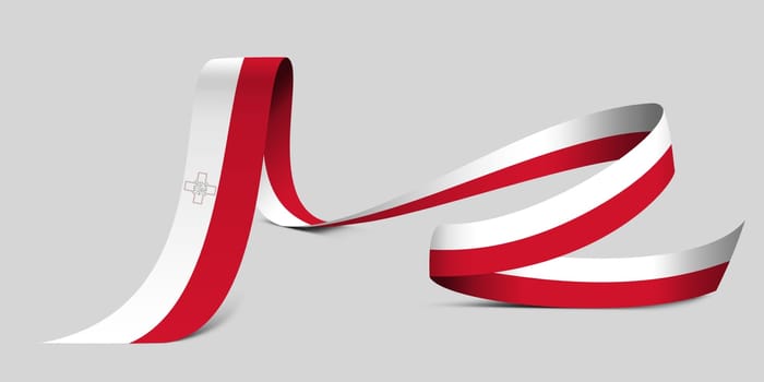3D illustration. Flag of Malta on a fabric ribbon background.