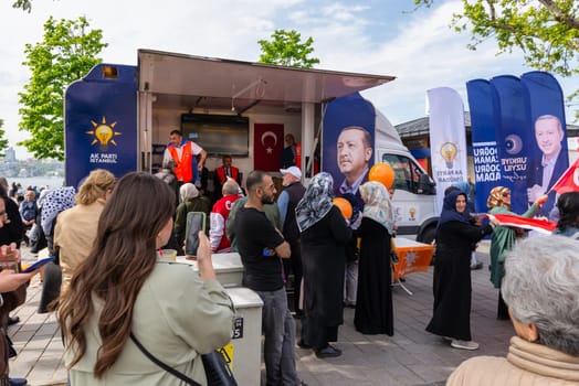 Istanbul, Turkey - May 3 2023: AK Party tent in the neighbourhood of Uskudar during 2023 elections