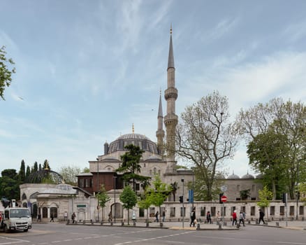 Istanbul, Turkey - May 5, 2023: Yeni Valide I Mosque, or Yeni Valide Camii, an 18th century Ottoman mosque located in Uskudar district, on the Asian side of the city