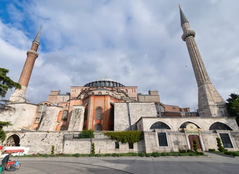 Istanbul, Turkey - May 11, 2023: Ayasofya or Hagia Sophia, formerly a Greek Orthodox church, currently converted to Mosque, located in Sultanahmet Square