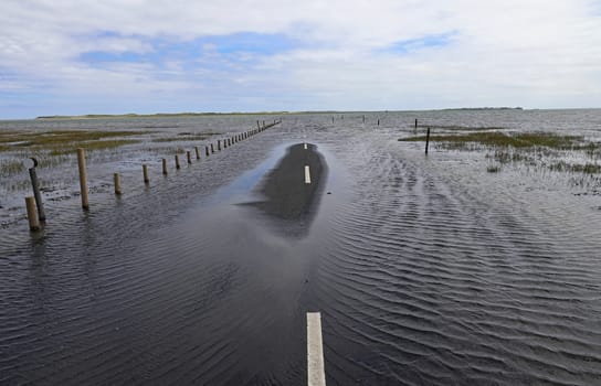 High water has flooded a road