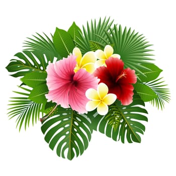 Beautiful tropical flowers and leaves