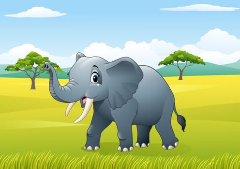 Cartoon funny elephant in the jungle