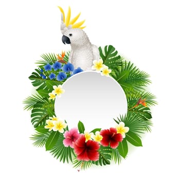 Summer card with tropical plant and parrot