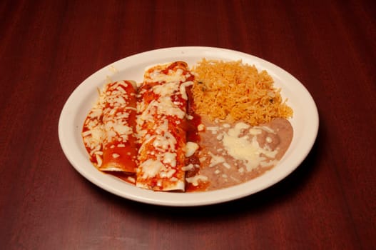 Authentic traditional Mexican cuisine dish known as enchiladas and burrito