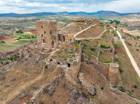 Moya municipality of Spain belonging to the province of Cuenca, Aerial view detail of the Castle